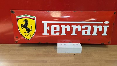Lot 71 - FERRARI ENAMEL SIGN 24" x 8"
