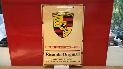Lot 183 - PORSCHE RICAMBI ORIGINAL ENAMEL SIGN 24" X 16"