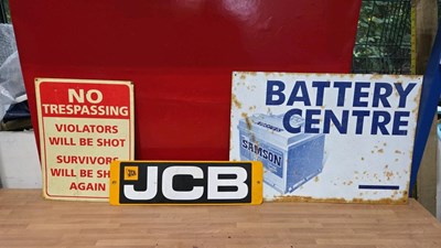 Lot 449 - JCB, SAMSON BATTERIES & NO TRESPASSING SIGNS