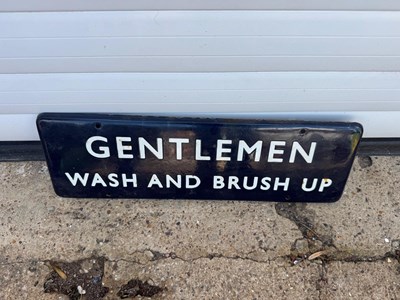 Lot 331 - GENTLEMEN WASH AND BRUSH UP, RAILWAY ENAMEL SIGN 18" X 6"