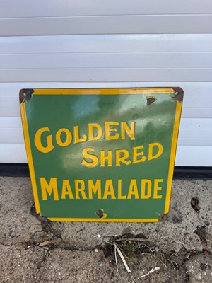 Lot 517 - GOLDEN SHRED MARMALADE ENAMEL SIGN 12" X 12"