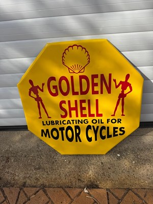 Lot 527 - GOLDEN SHELL MOTOR CYCLES OIL 23.5" x 23.5"