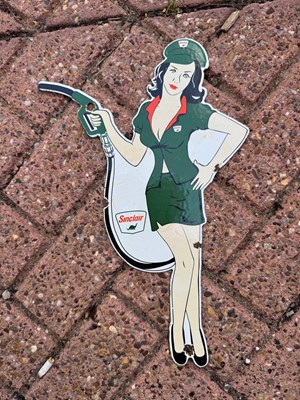Lot 605 - SINCLAIR GIRL ENAMEL SIGN 13" X 9"