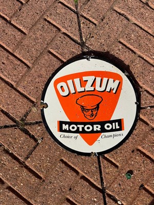 Lot 723 - OILZUM MOTOR OIL ENAMEL SIGN 12" DIA