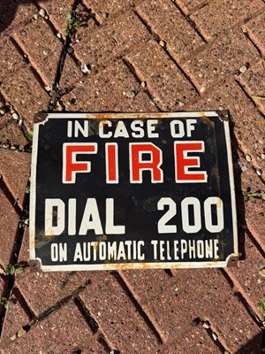 Lot 753 - IN CASE OF FIRE DIAL 200 ENAMEL SIGN 14" X 11"