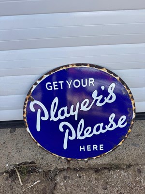Lot 765 - PLAYER'S PLEASE HERE ENAMEL SIGN 14" DIA