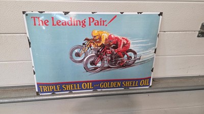 Lot 14 - LEADING PAIR SHELL OIL ENAMEL SIGN 21" X 14"