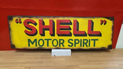 Lot 365 - HAND PAINTED SHELL MOTOR SPIRIT METAL SIGN 30" X 10"