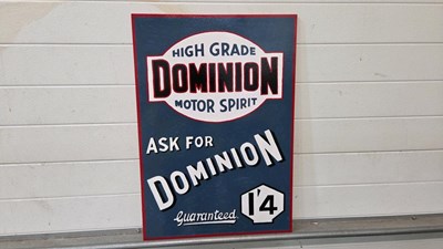 Lot 163 - WOODEN HAND PAINTED DOMINION MOTOR SPIRIT SIGN 28" X 20"