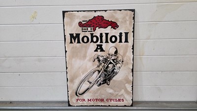 Lot 403 - WOODEN HAND PAINTED MOBILOIL A MOTORCYCLE OIL SIGN 28" X 20"