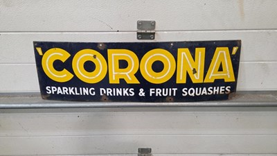 Lot 123 - CORONA SPARKLING DRINKS & FRUIT SQUASHES ENAMEL SIGN 30" X 9"