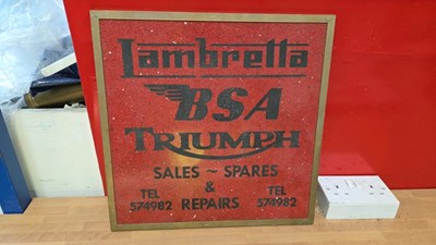 Lot 347 - LAMBRETTA,BSA,TRIUMPH SALES & SPARES SIGN 16" X 16"
