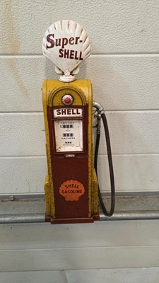 Lot 413 - SMALL TIN SHELL PETROL PUMP 17.5 " X 5"