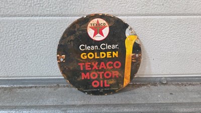 Lot 855 - TEXACO MOTOR OIL SMALL ENAMEL SIGN 6" DIA