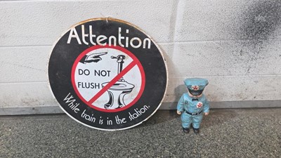 Lot 857 - CAST TEXACO MONEY BOX MAN & DO NOT FLUSH SIGN