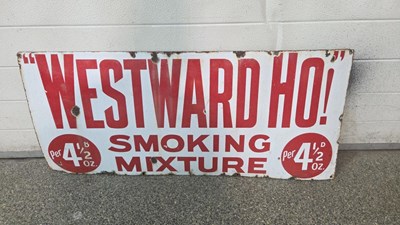 Lot 677 - WESTWARD HO ! SMOKING MIXTURE ENAMEL SIGN 40" X 18"
