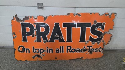 Lot 609 - PRATTS ON TOP IN ALL ROAD TESTS ENAMEL SIGN 48" X 24"