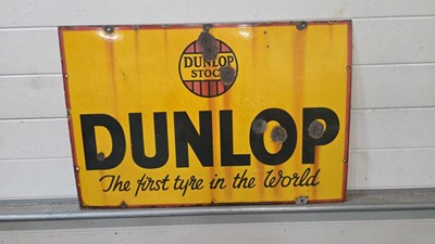 Lot 419 - DUNLOP THE FIRST TYRE IN THE WORLD ENAMEL SIGN 30" X 20"
