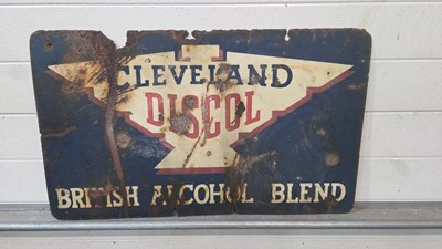 Lot 397 - CLEVELAND DISCOL BRITISH ALCOHOL BLEND, DOUBLE SIDED ENAMEL SIGN 30" X 18"