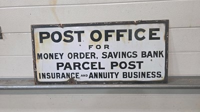Lot 311 - POST OFFICE , PARCEL POST ENAMEL SIGN 26" X 12"
