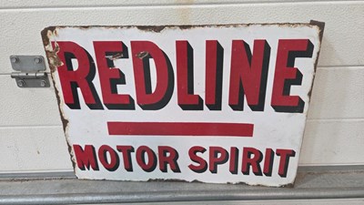 Lot 697 - RED LINE MOTOR SPIRIT , DOUBLE SIDED ENAMEL SIGN 20" X 14"