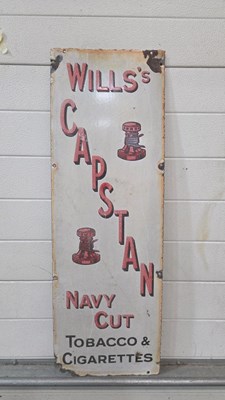 Lot 727 - WILL'S CAPSTAN NAVY CUT TOBACCO CIGARETTES ENAMEL SIGN 36" X 12"