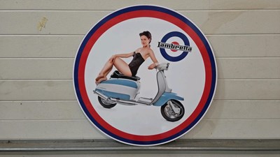 Lot 719 - PERSPEX PRINTED LAMBRETTA SIGN 31" DIA