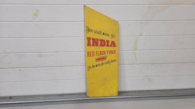 Lot 879 - INDIA RED FLASH TYRES HARDBOARD SIGN 29 x 10"