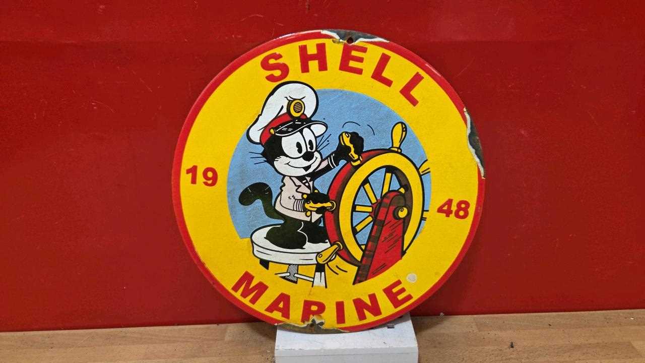 Lot 261 - SHELL MARINE ENAMEL SIGN 12" DIA