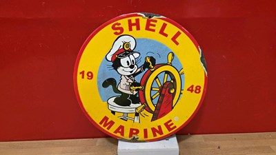 Lot 261 - SHELL MARINE ENAMEL SIGN 12" DIA