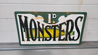 Lot 5 - MONSTERS LEMONADE, DOUBLE SIDED ENAMEL SIGN 24" X 13"