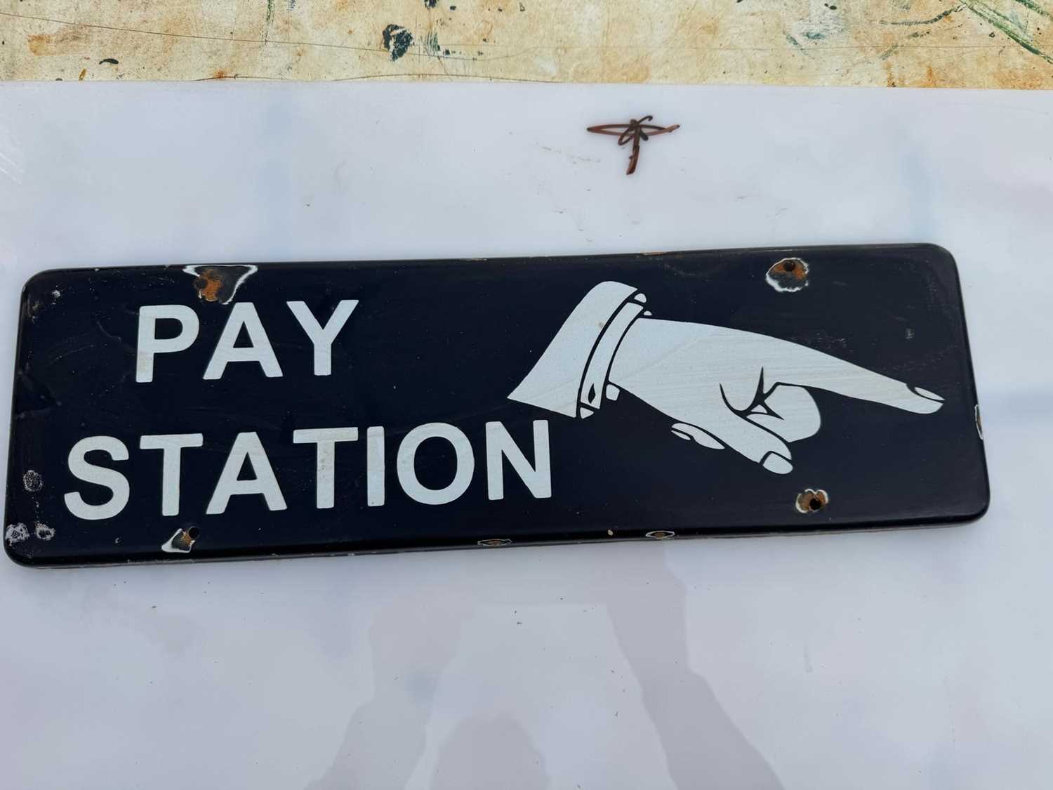 Lot 47 - RAILWAY PAY STATION ENAMEL SIGN 18" X 6"