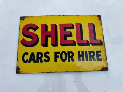 Lot 65 - SHELL CARS FOR HIRE ENAMEL SIGN 14" X 9.5"