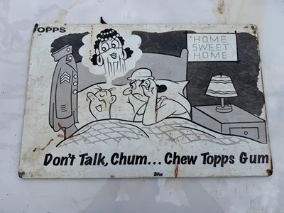 Lot 221 - DON'T TALK , CHUM...CHEW TOPPS GUM SIGN 18" X 12"