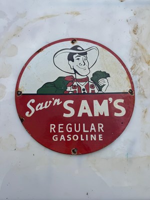 Lot 309 - SAV'N SAM'S REGULAR GASOLINE SIGN 12" DIA
