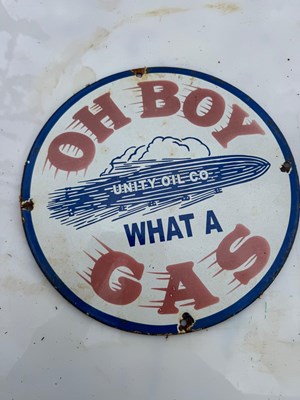 Lot 381 - OH BOY GAS ENAMEL SIGN 12" DIA