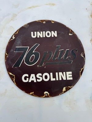 Lot 395 - UNION 76 PLUS GASOLINE ENAMEL SIGN 12" DIA