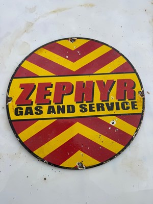 Lot 417 - ZEPHYR GAS AND SERVICE ENAMEL SIGN 12" DIA