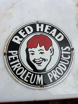 Lot 459 - RED HEAD PETROLEUM ENAMEL SIGN 12" DIA