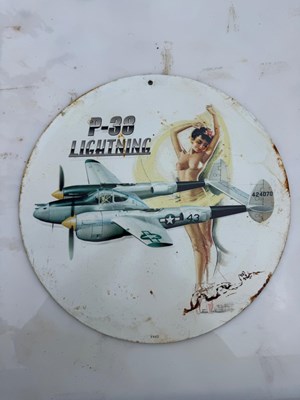 Lot 867 - P38 LIGHTNING AEROPLANE SIGN 14" DIA