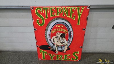 Lot 119 - STEPNEY TYRES , HAND PAINTED ON CANVAS SIGN 40" x 32"