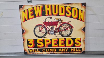 Lot 231 - NEW HUDSON 3 SPEEDS HAND PAINTED ON CANVAS SIGN 40" X 32"