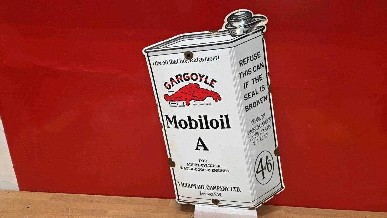 Lot 49 - GARGOYLE MOBIL OIL A ENAMEL SIGN 18" X 10"
