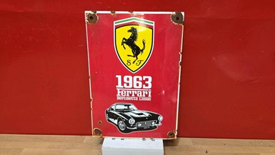 Lot 181 - 1963 FERRARI BERLINETTA LUSSO ENAMEL SIGN 12" X 8"