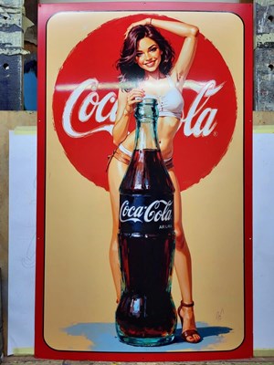 Lot 735 - COCA COLA GIRL METAL SIGN 43" X 26"