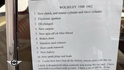 Lot 604 - 1962 WOLSELEY 1500