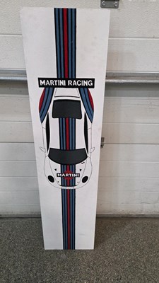 Lot 169 - WOODEN HAND PAINTED PORSCHE MARTINI RACING SIGN 19" X 12"