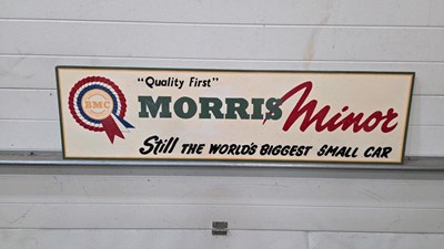 Lot 207 - WOODEN HAND PAINTED MORRIS MINOR SIGN 51" X 14"