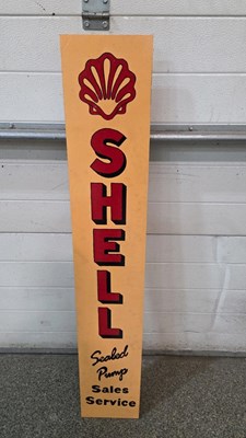 Lot 324 - WOODEN HAND PAINTED SHELL SALES & SERVICE SIGN 48" X 8.5"