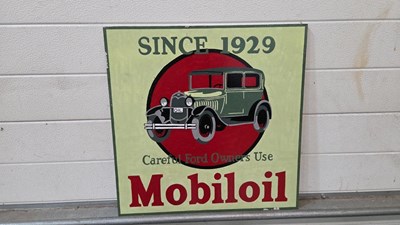Lot 617 - WOODEN HAND PAINTED MOBIL OIL SINCE 1929 SIGN 20" X 20"